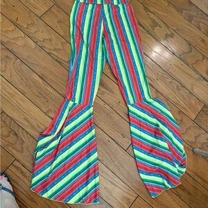 Grace Mint Green and Magenta Striped Casual Bell Bottoms